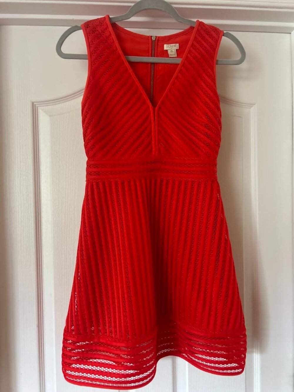 J.Crew Red Striped Eyelet Fit & Flare Dress 00 Petite